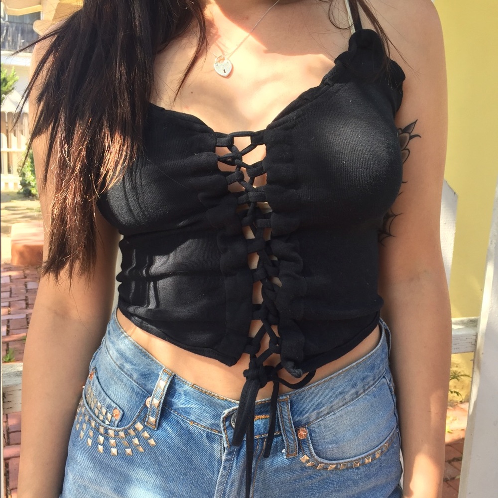 Simple black tie up tank
