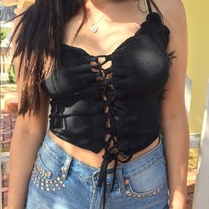 Simple black tie up tank