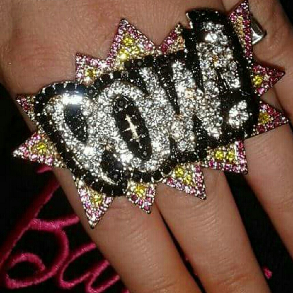 Gorgeous unique Pow ring LOTS of diamond bling
