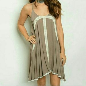 TAUPE CROCHET TEXTURED DRESS