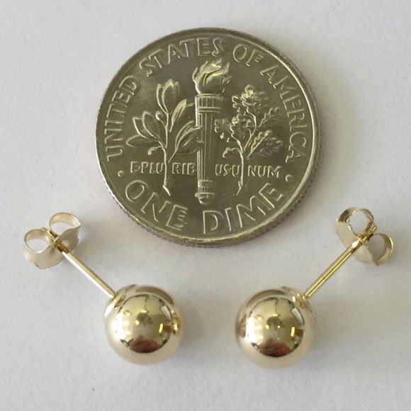 7mm Solid 14k Yellow Rose or White Gold Ball Studs - Picture 3 of 3