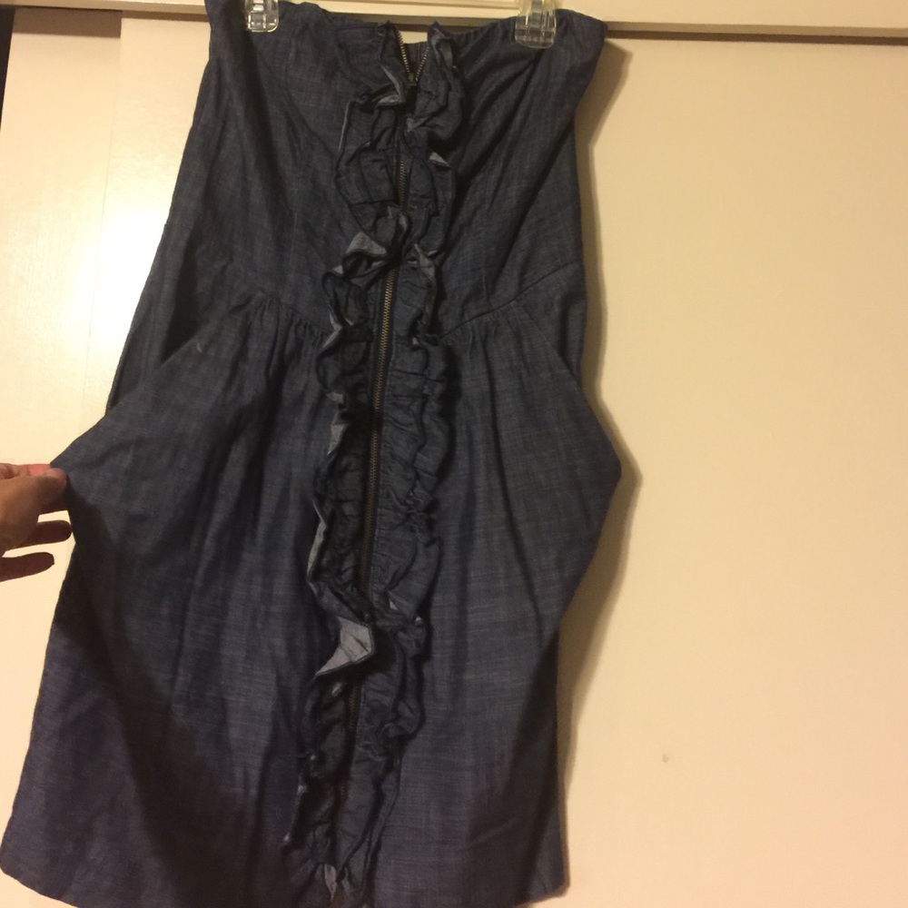 Strapless denim cotton mini dress