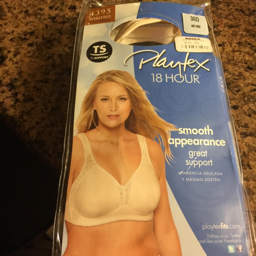 Playtex 18hr wire free try support bra 36D Cream