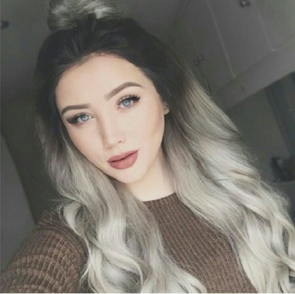 Grey silver dark root wig