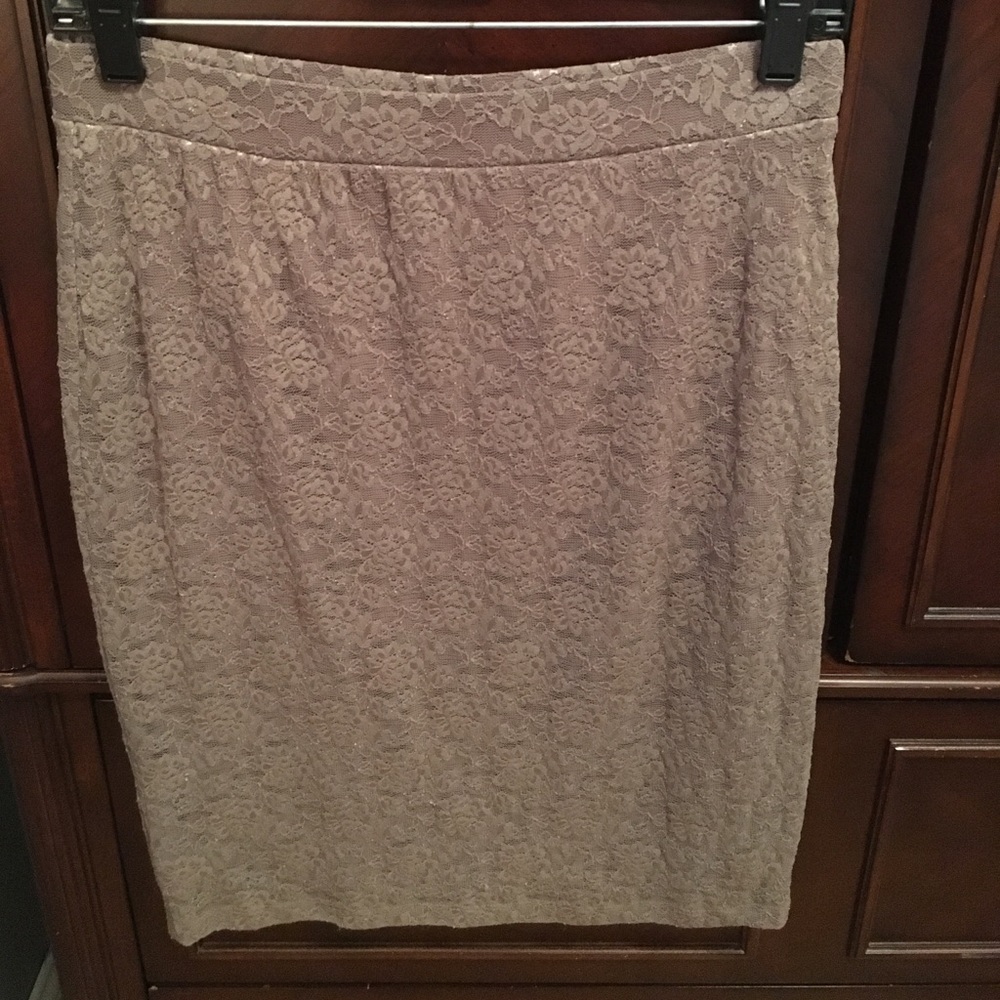 Taupe Lace Pencil Skirt