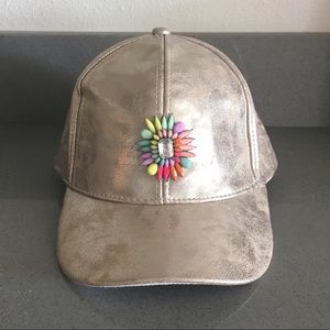 Silver Metallic Embellished Baseball Baseball Hat