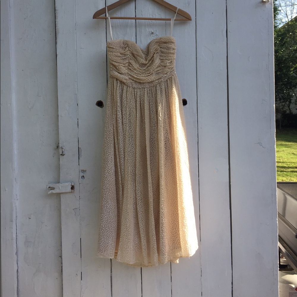 Textured Cream strapless midi dress