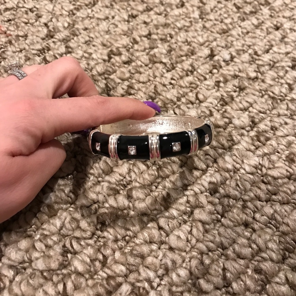 Black silver and rhinestone bangle