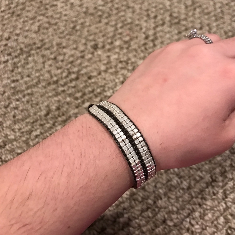 Leather abs silver wrap bracelet