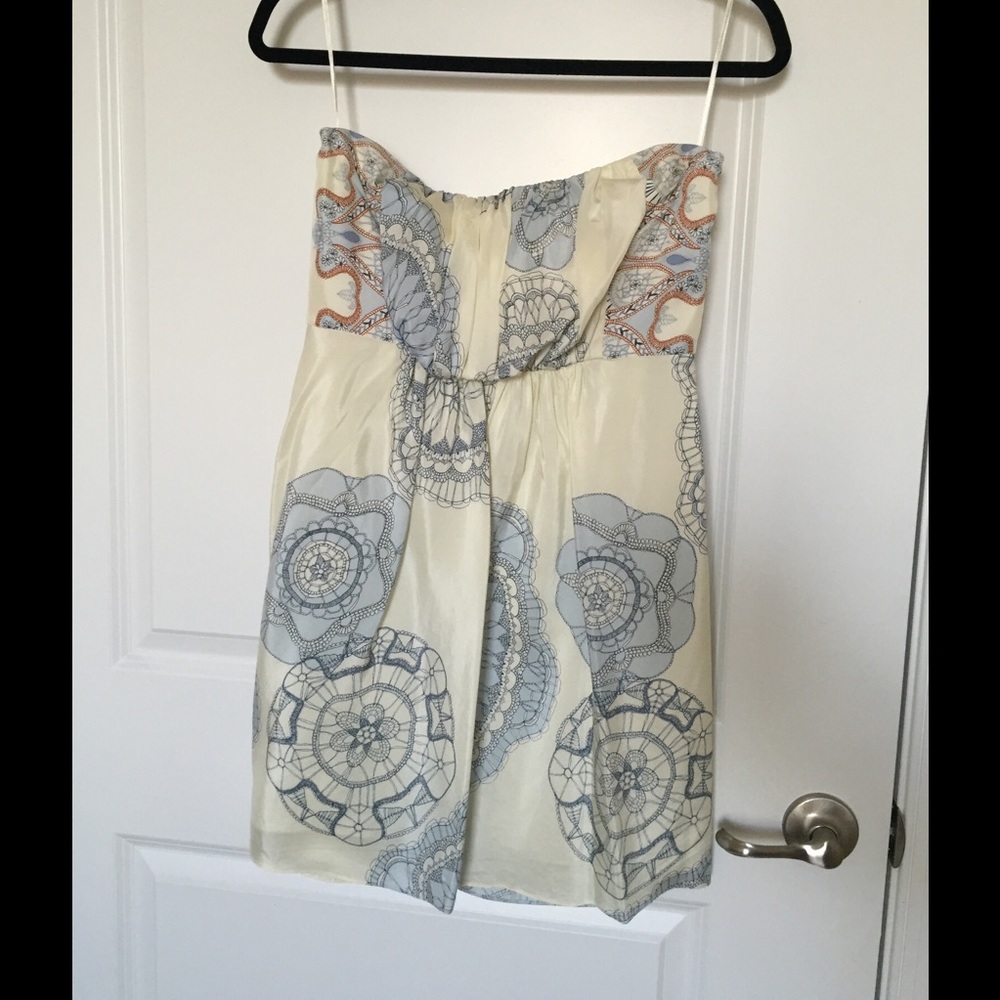 Tibi silk strapless porcelain dress