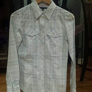 Banana Republic blue and white shirt