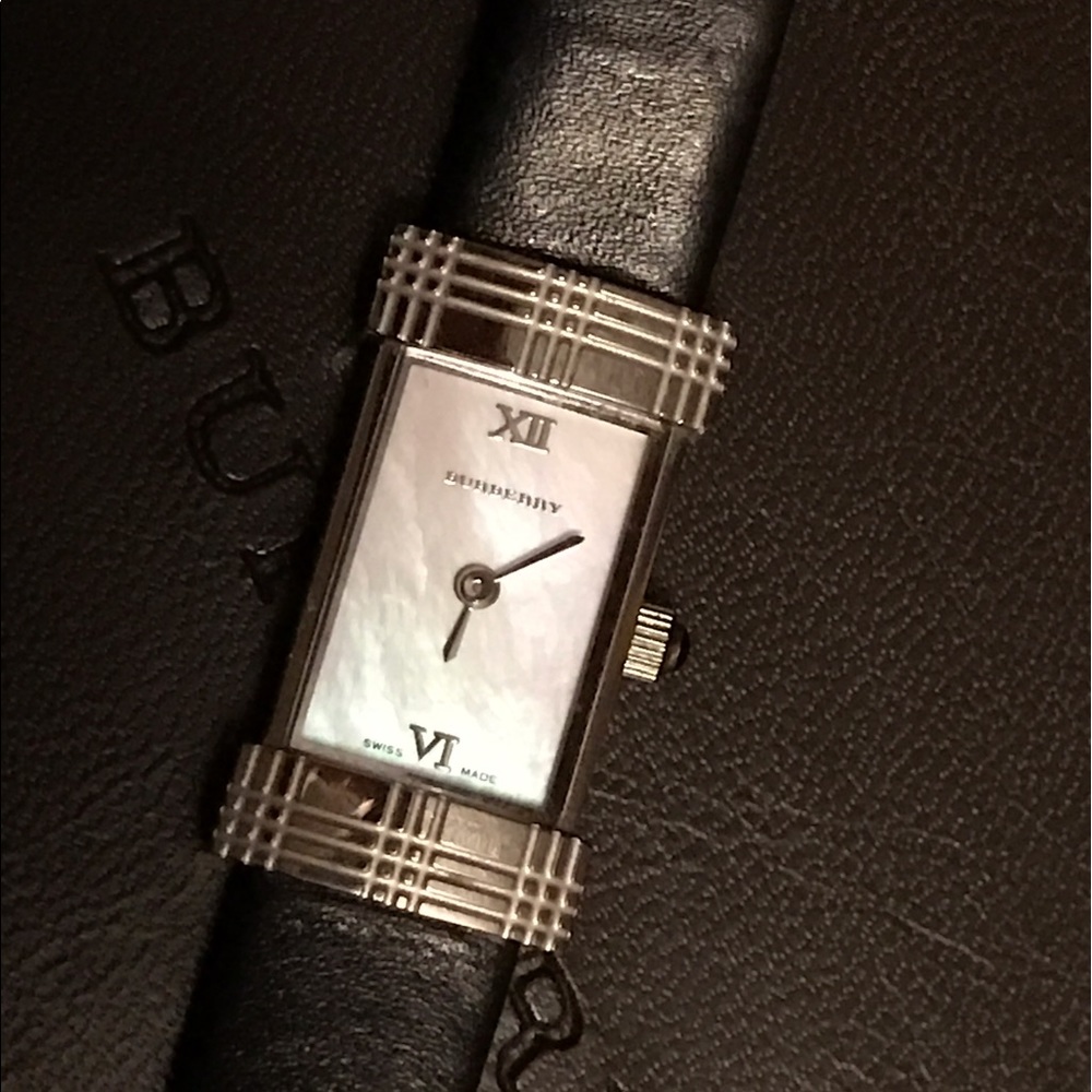 Black leather Burberry watch