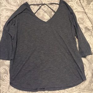 Heathered blue top with criss cross back