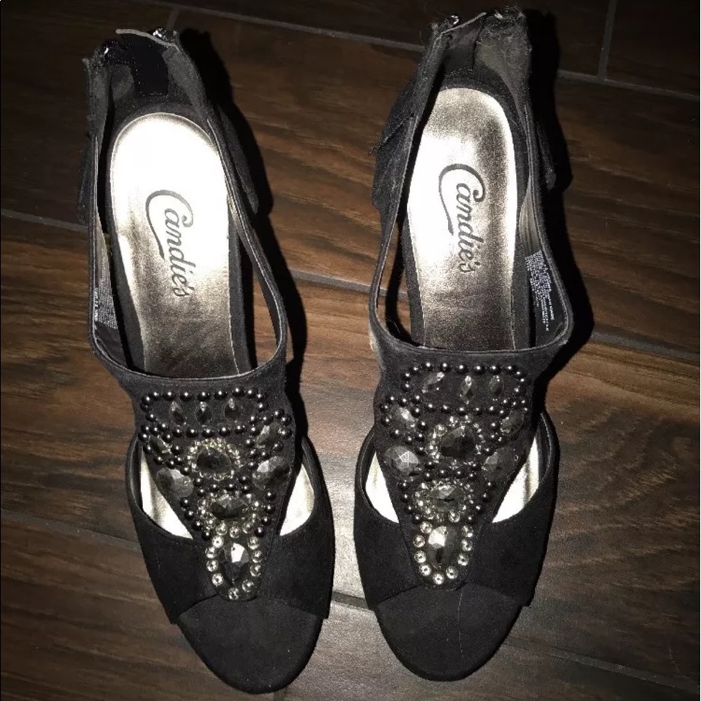 Candies Black Bling Heels 8.5