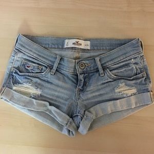 Hollister light wash distressed denim shorts