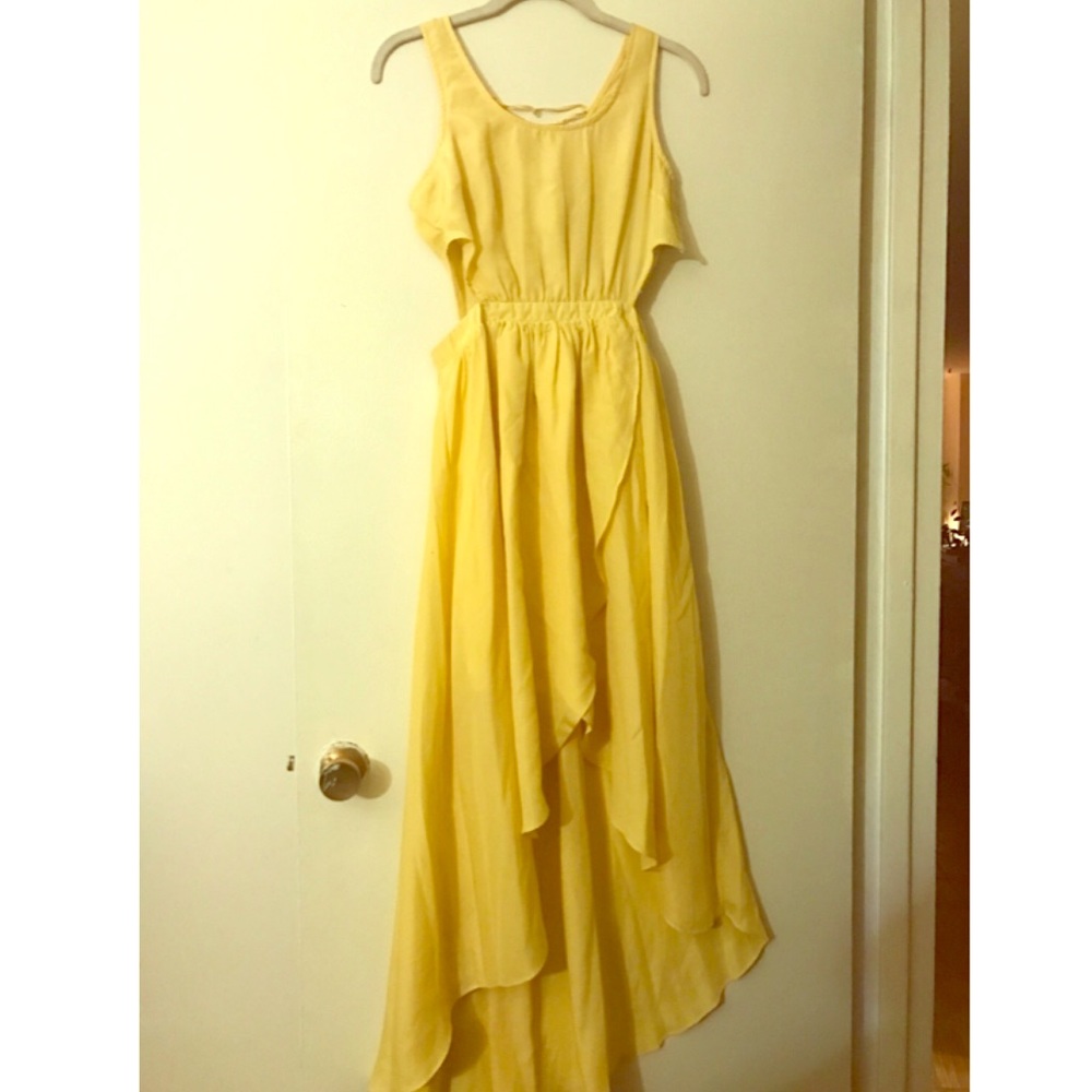 Yellow Hi-low dress with lace up detail