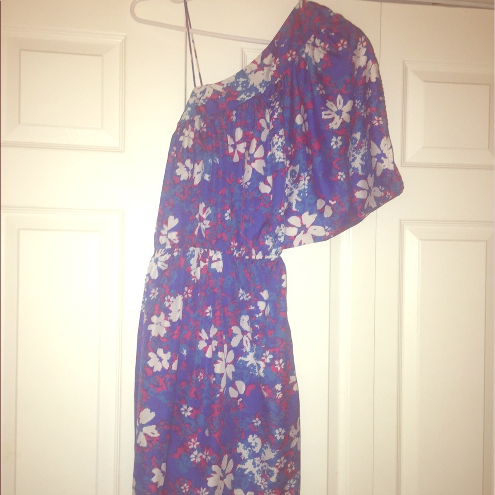 One shoulder bright floral dress