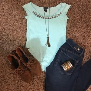 🐬Turquoise Beaded Top🐬