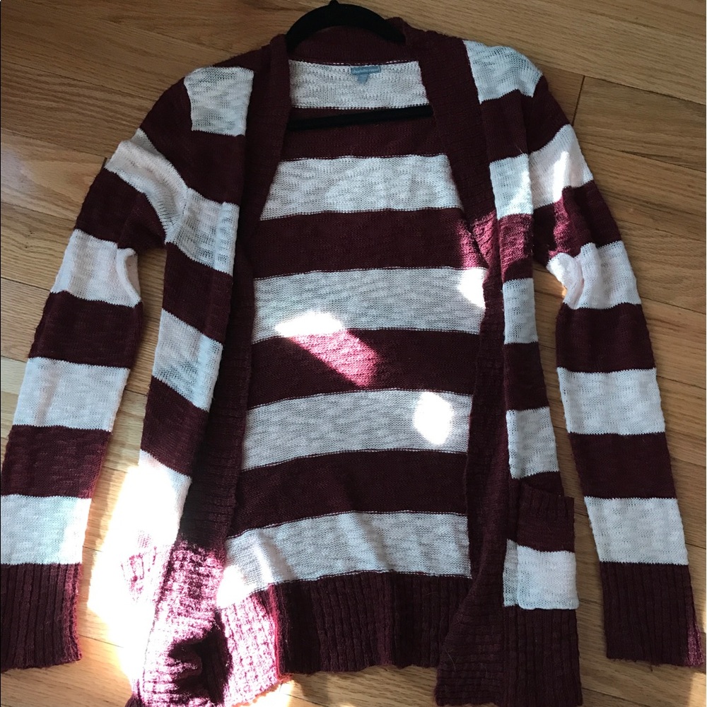Red and white cardigan