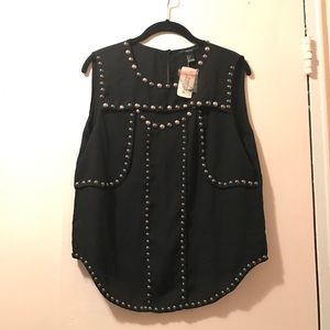 Black Silver Studded Blouse; NWT