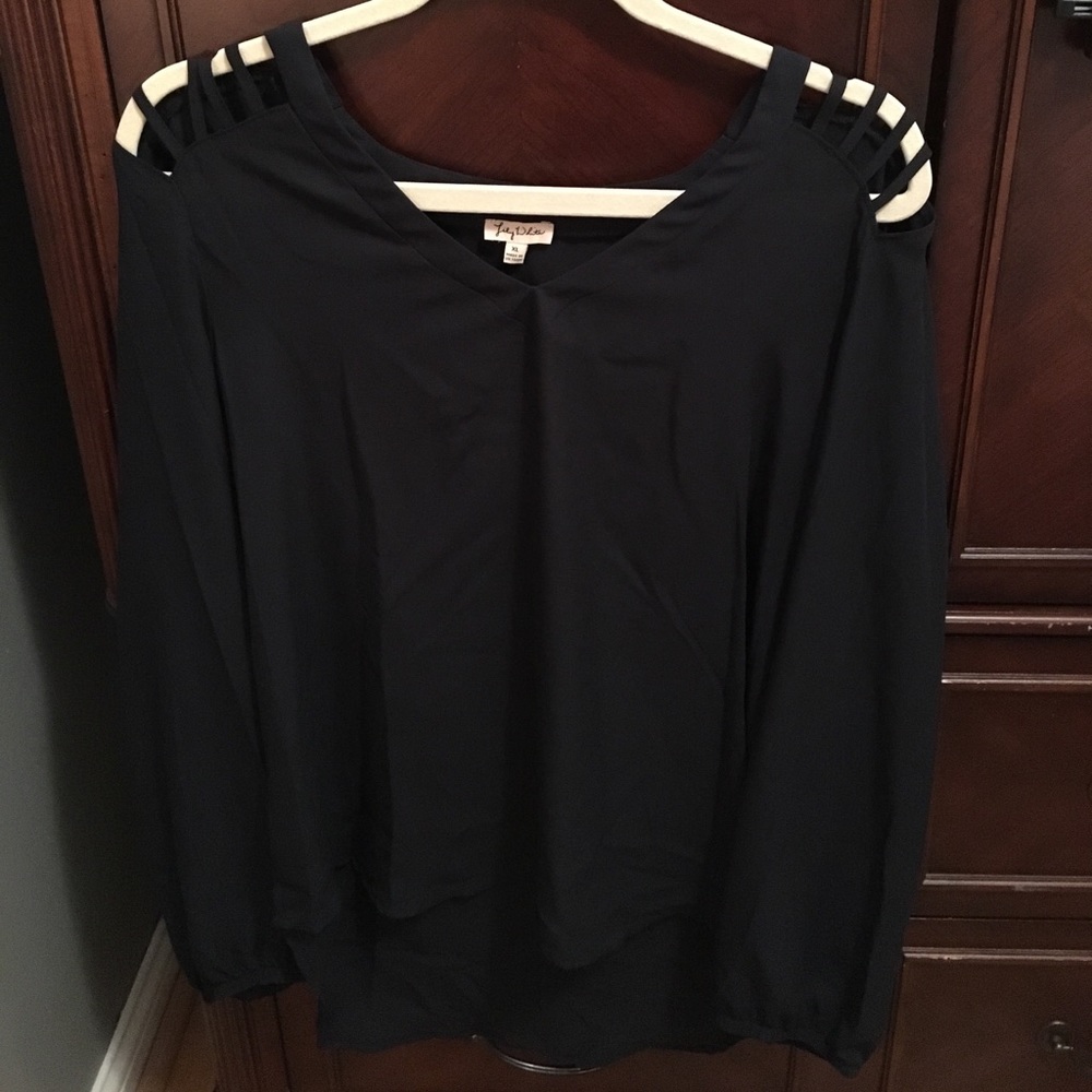 Navy Caged Shoulder Top