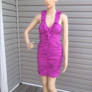 BEBE Lilac Purple Ruched Halter Mini Dress Size: S