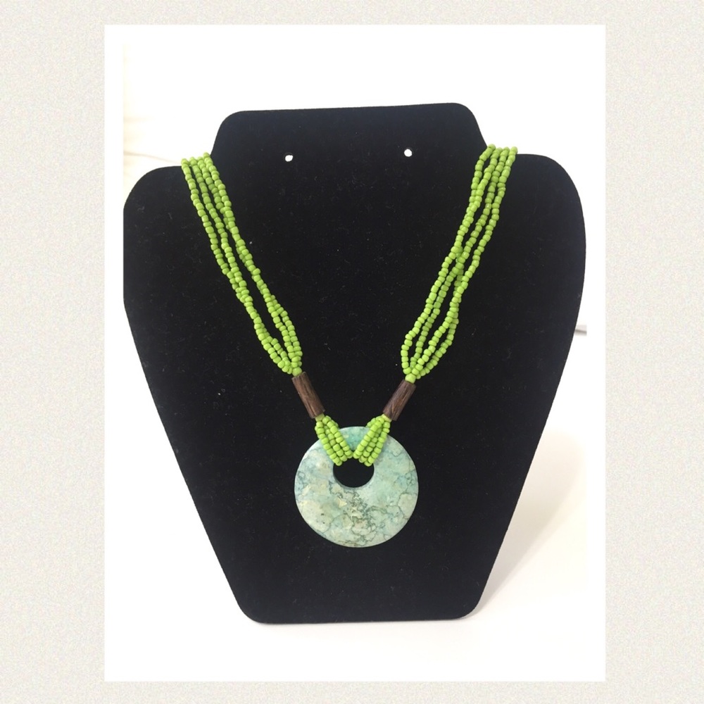 Lime green beaded stone shell necklace