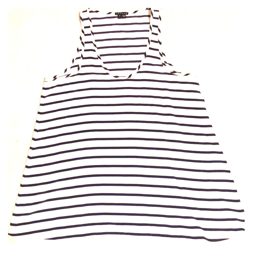 Theory silk navy/white striped sleeveless top