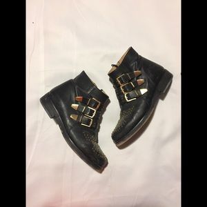 Black leather booties with studded detail