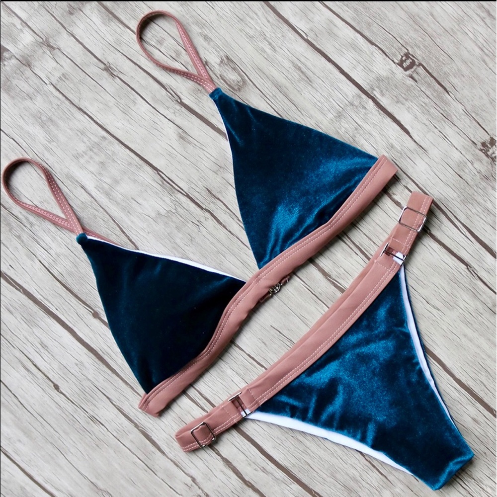 Gorgeous velvet teal swimsuit bikini