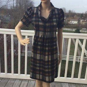 JESSICA HOWARD Navy Brown Plaid Cowl Neck Dress 6