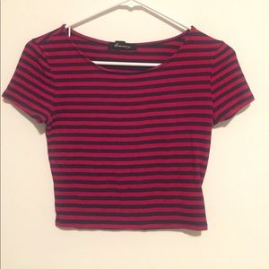 Navy Blue and Red Striped crop top