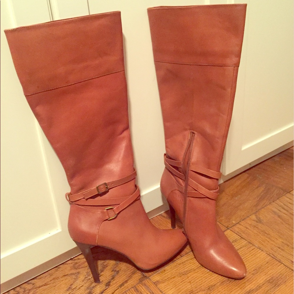 Ralph Lauren Cognac Leather High Heel Boots