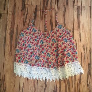 Tilly's flower pattern tank top w/ lace on bottom!