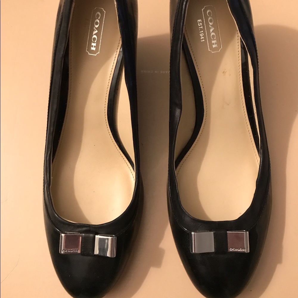 Black Coach wedge with silver buckle