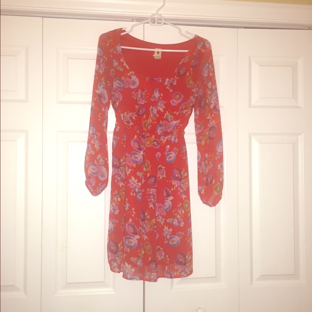 Red floral chiffon dress