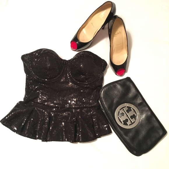 Bebe - Strapless Sequin Peplum Top - Picture 2 of 5