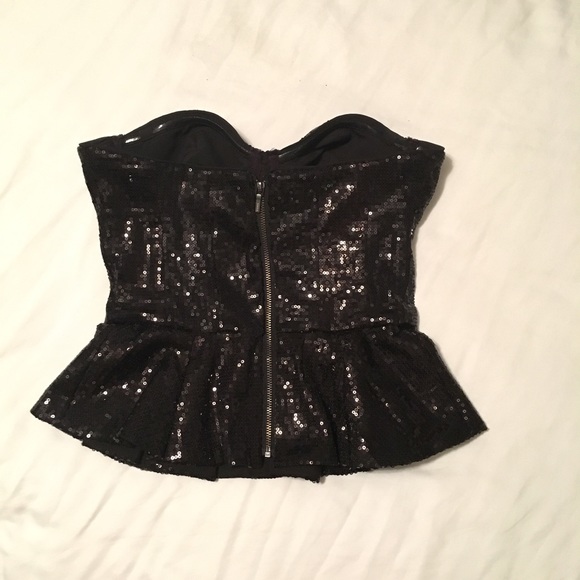 Bebe - Strapless Sequin Peplum Top - Picture 3 of 5