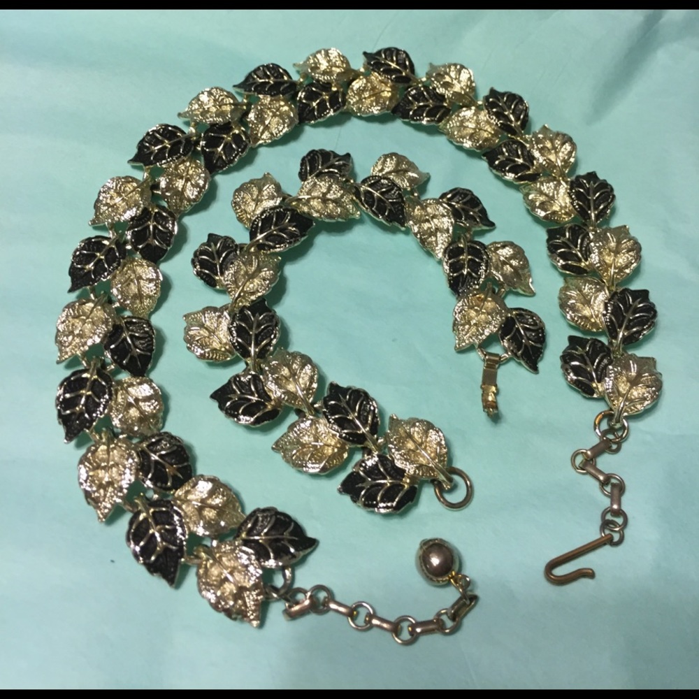 Vintage bracelet & choker set, black silver leaf