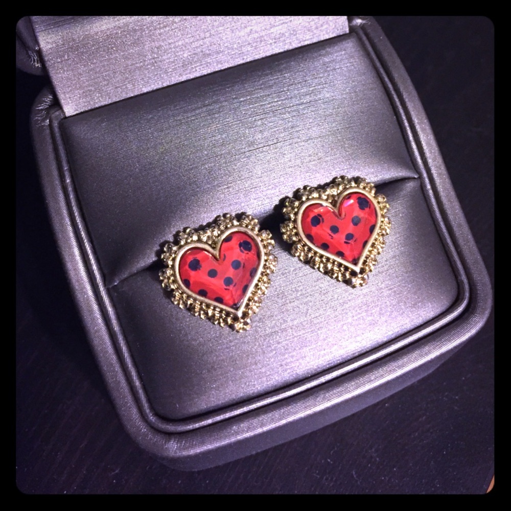 Betsey Johnson polka dot heart studs ❤️❤️