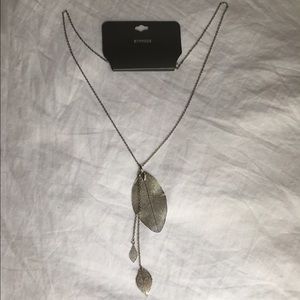 Silver metal leaf charm long necklace