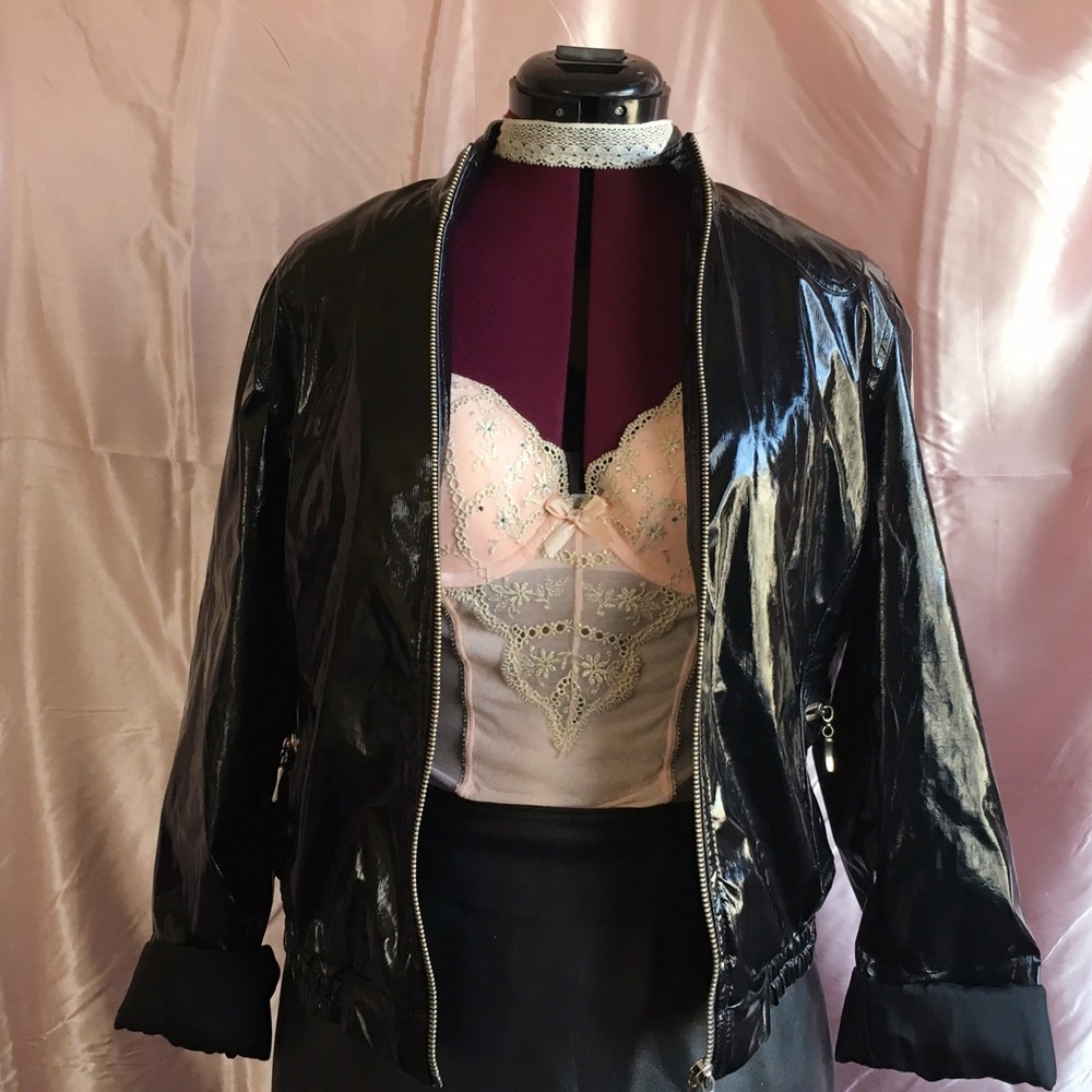 PVC Slicker Cropped Bomber Jacket
