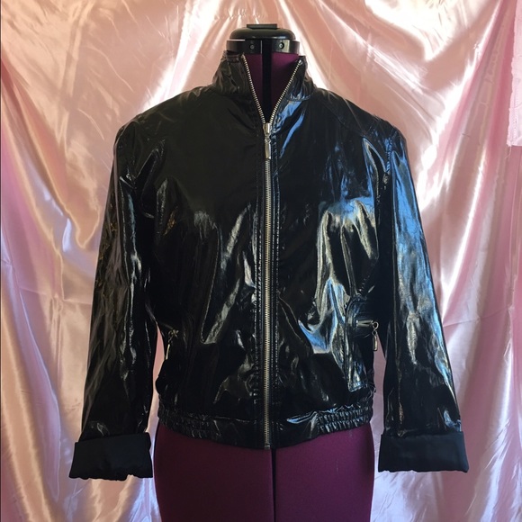 PVC Slicker Cropped Bomber Jacket - Picture 2 of 4