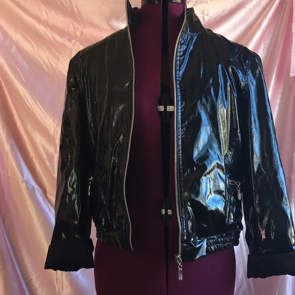 PVC Slicker Cropped Bomber Jacket - Picture 3 of 4