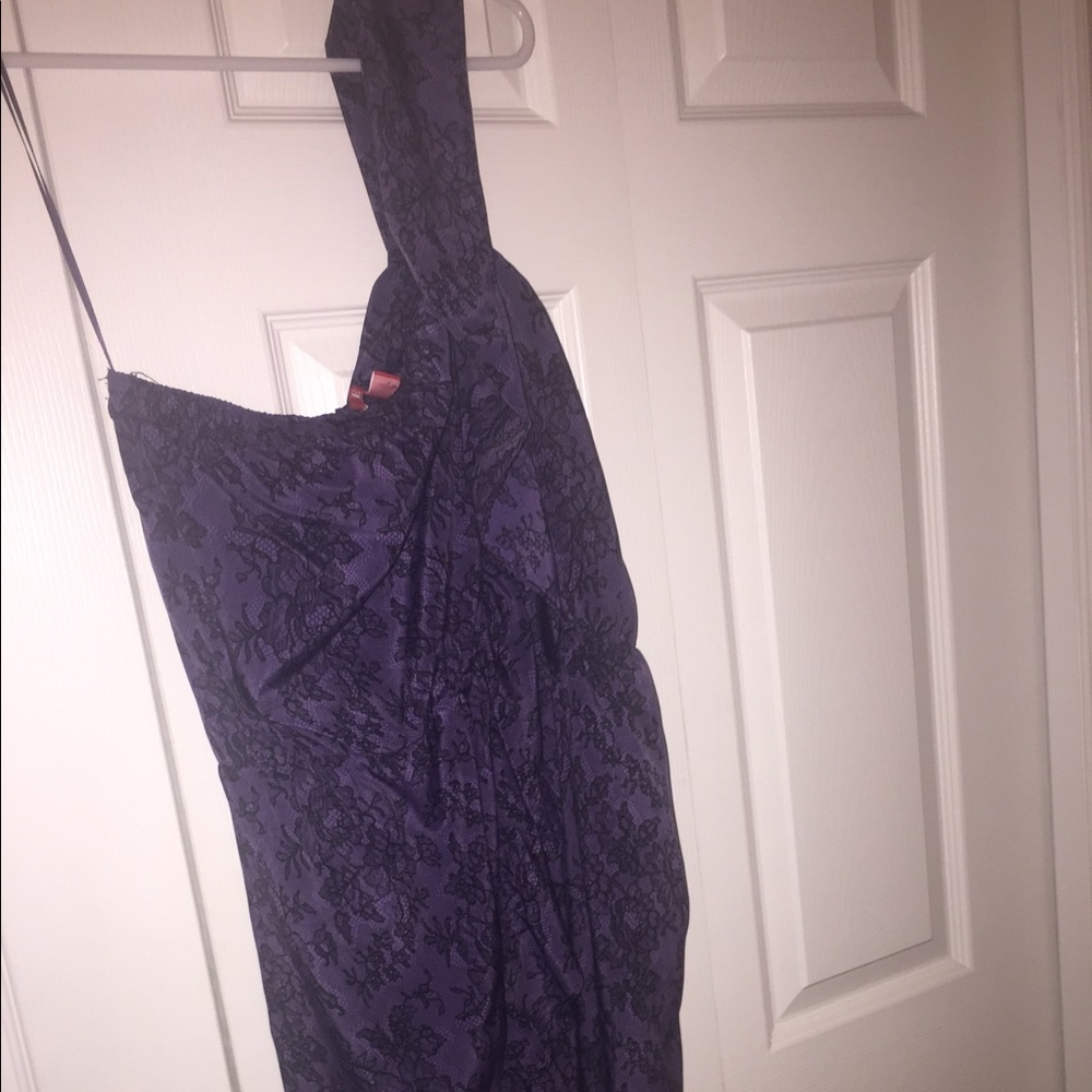 Purple and black one shoulder cocktail dress