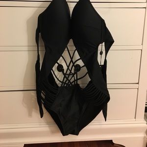Black one piece bathing suit