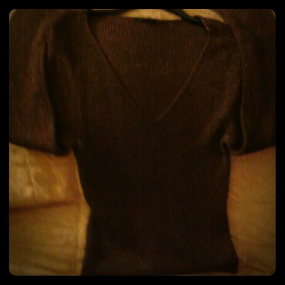 Brown metallic long sleeve V neck