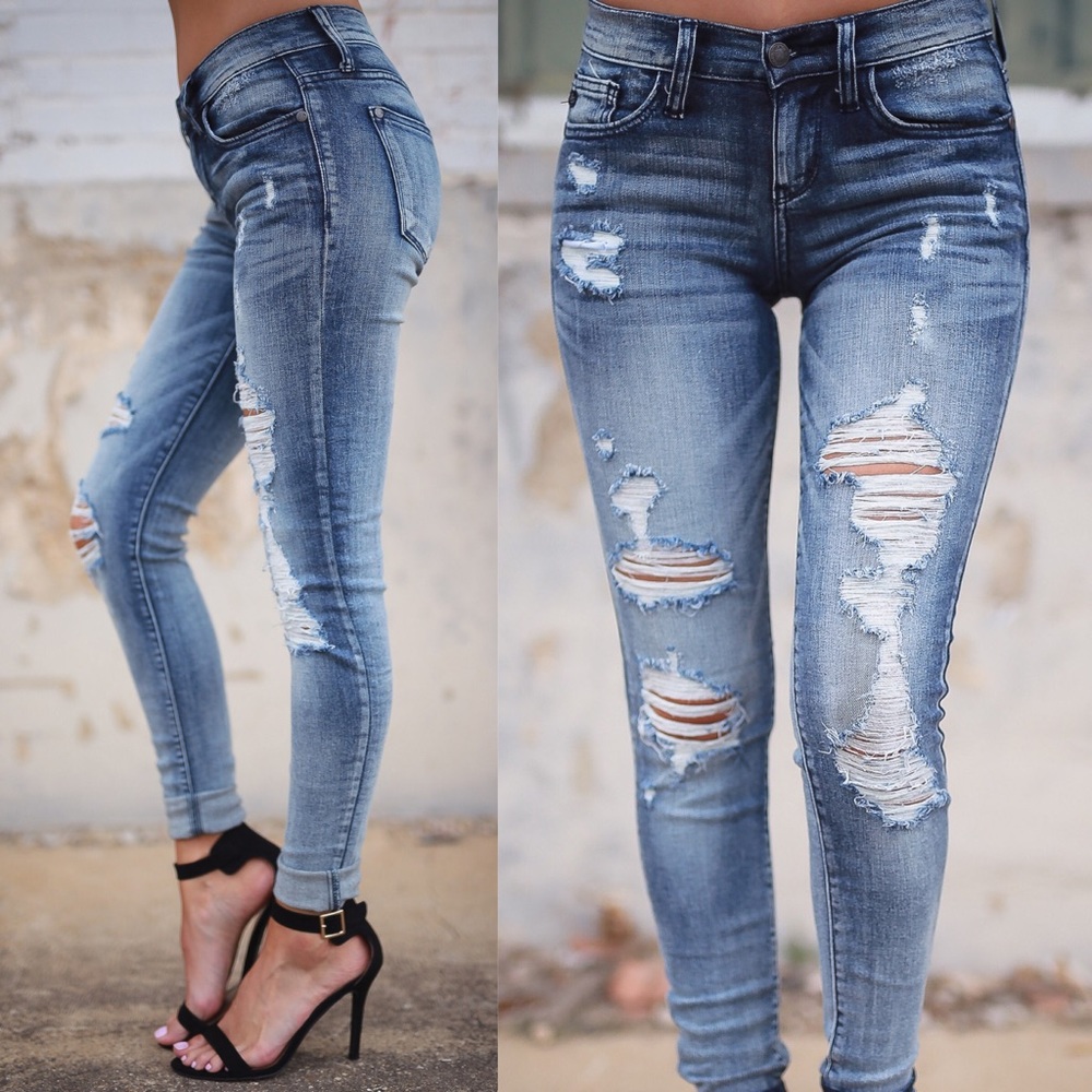 ESTHER distressed skinny jeans -FADED WASH - Picture 2 of 4