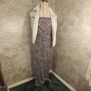 Blue and white print tube top style maxi