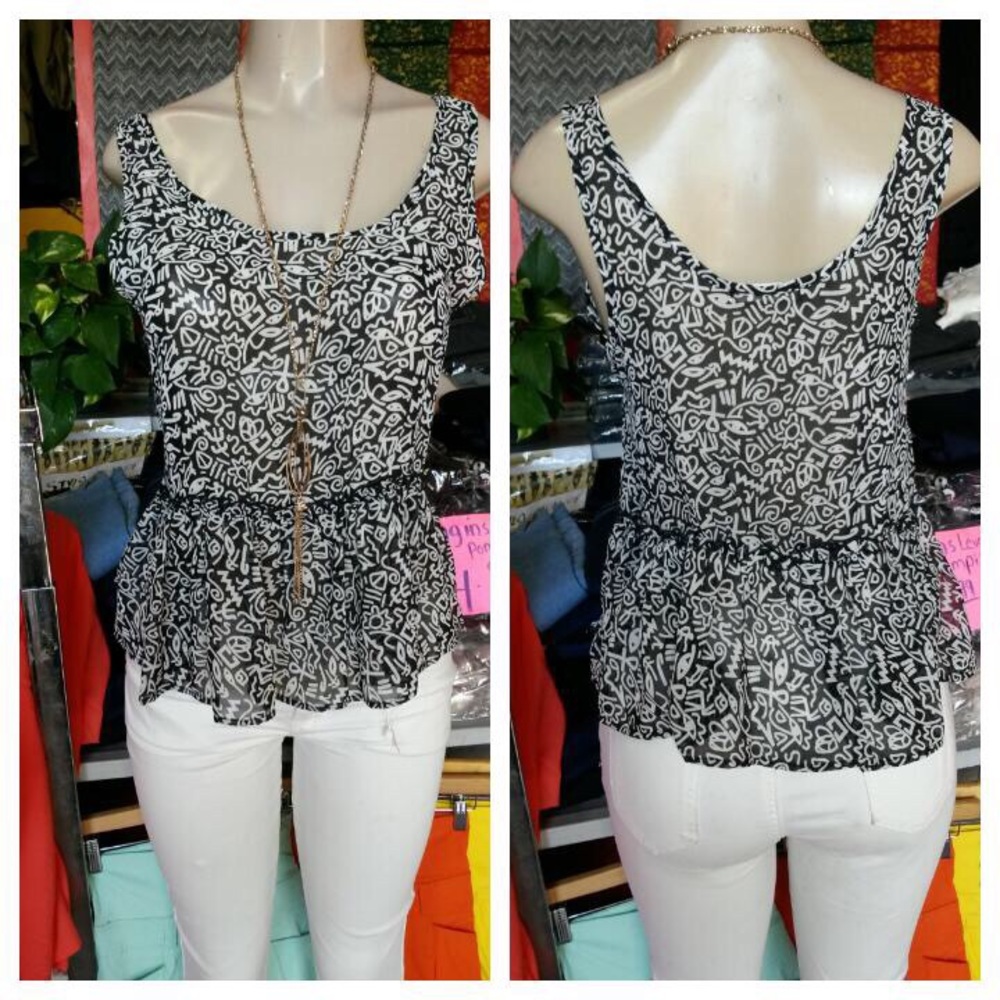 Black and white chiffon material blouse